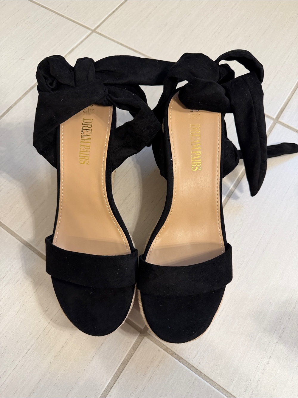 Dream Pairs Black Suede Wrap-Ankle Wedge Sandals